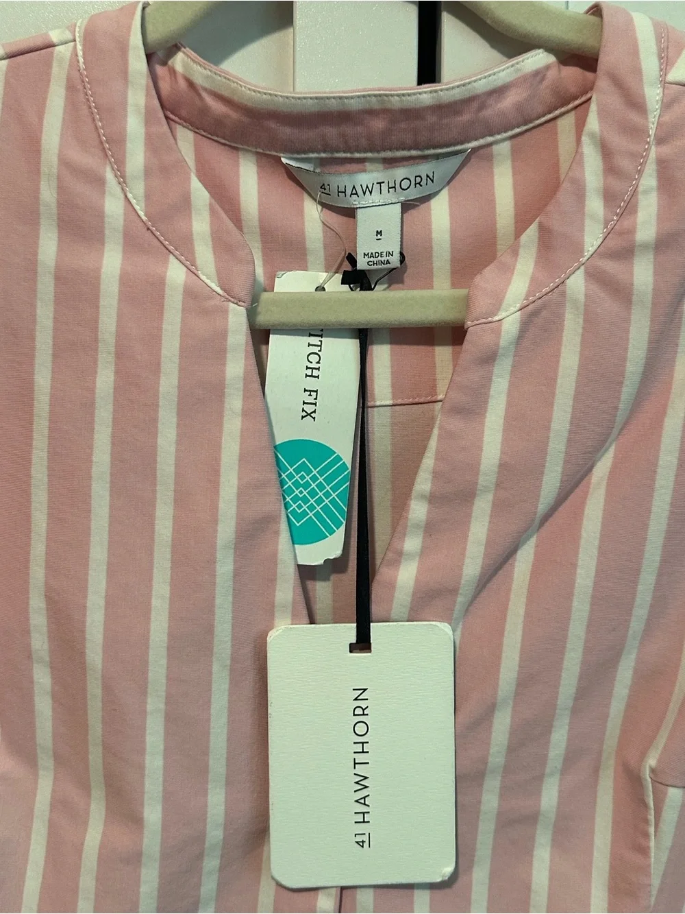 Sleeveless Pink and White Stripe Split-Neck Blouse Size M NWT